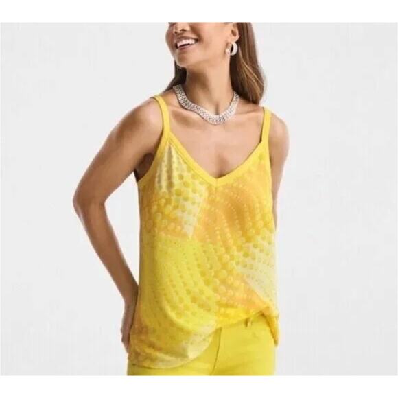 NWT Cabi Sunbeam Cami Style No 6312 Yellow Sample Sale sz M Boho Polka Dots - Picture 1 of 8